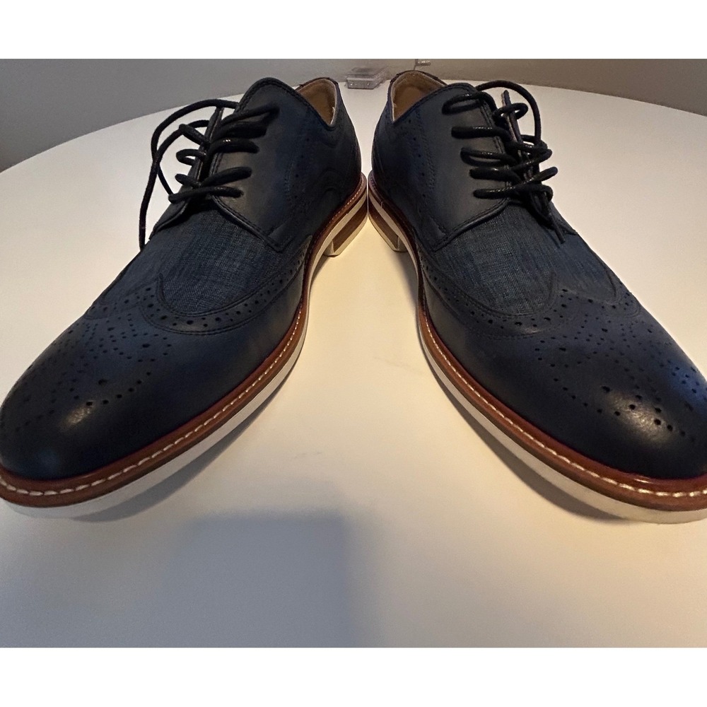 Unlisted Kenneth Cole Mens Navy Blue Wingtip Oxford Mixed Media Dress Shoes S 10 - Picture 10 of 11